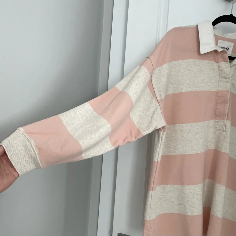Aerie Prep Rally Rugby Stripe Sweatshirt Pink Oversized Preppy.         22 - Picture 7 of 13